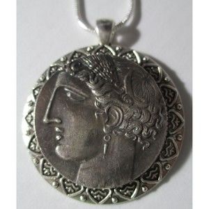 Very High Relief Tanit Goddess of Carthage Coin/Pendant with 24" silver necklace